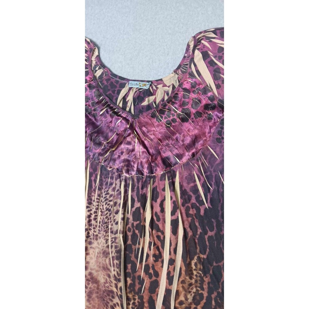 Unity World Wear Flutter Sleeve Tunic Blouse Size 1X Purple Leopard Print Fairy - Picture 4 of 12